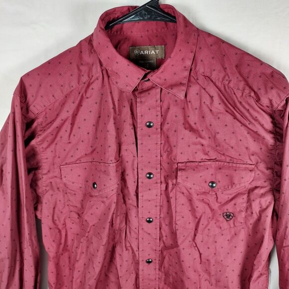 Ariat Red Print Button-Up Western Shirt Men’s Small Pearl Snap - Picture 3 of 11